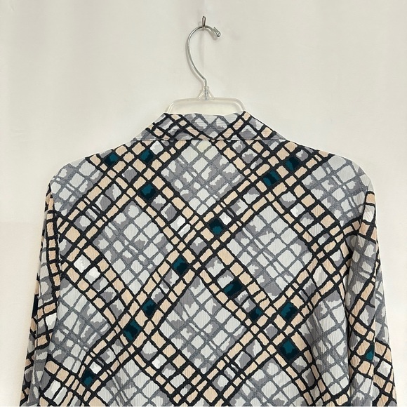 Vintage 90s DonnKenny Women's Diamond Abstract Print Shirt in Grey sz M - Picture 8 of 10